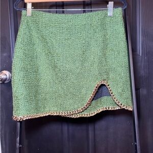 Zara Asymmetrical Green Skirt with Gold Chain